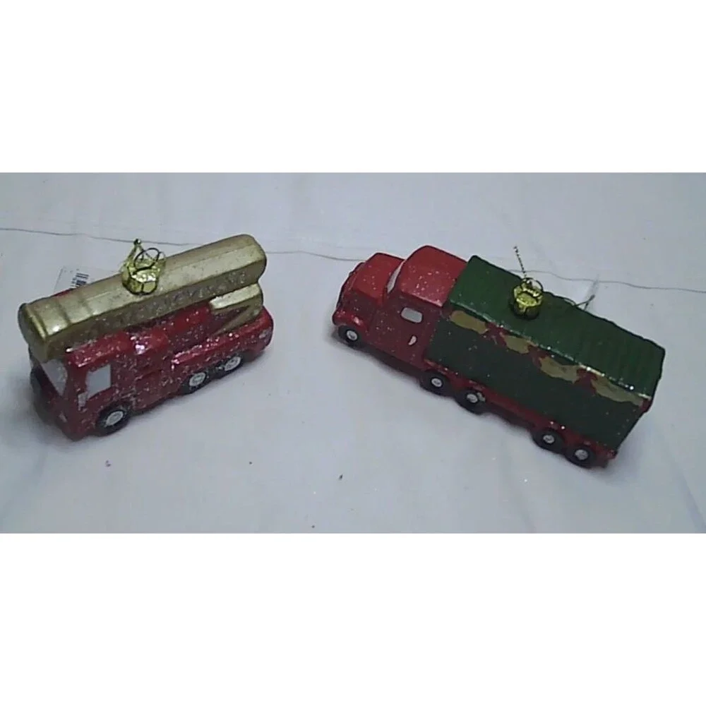 2 Target Wondershop Ornaments Plastic Christmas Fire Truck and Semi Truck NWT